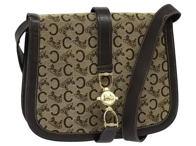 Céline Borsa a spalla CELINE C Sulky in tela marrone oro Auth 121649 D'oro