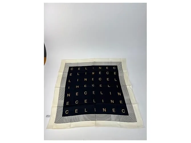 Céline Foulard in seta vintage Celine Paris bianco e nero