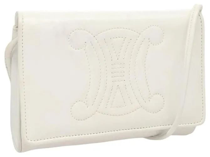 Céline Borsa a Spalla CELINE in Pelle Bianca e Oro Auth BA2447 Bianco D'oro