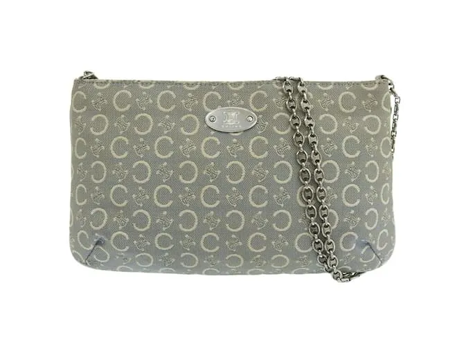 Céline Borsa a spalla Celine Macadam Pattern Triomphe Chain Blu chiaro