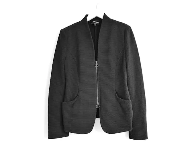 Giacca nera in waffle con zip frontale Giorgio Armani Nero