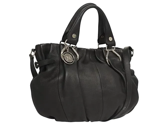 Céline Borsa a mano CELINE in pelle 2 vie nera argento autentica 122908 Nero