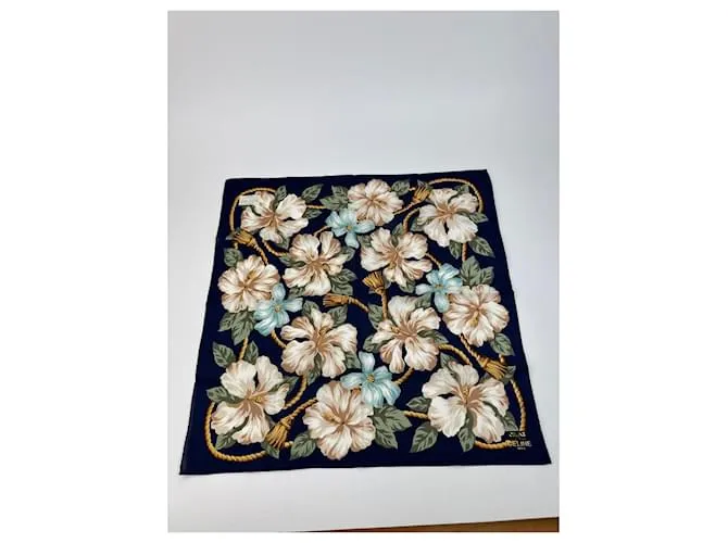 Céline Sciarpa floreale vintage di Celine Blu navy