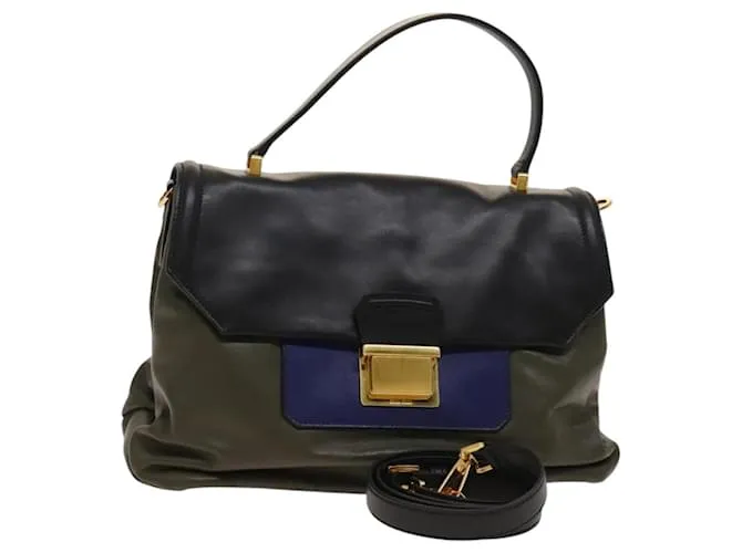 Borsa a mano Miu Miu in pelle 2 vie khaki oro Auth 123714 D'oro Cachi