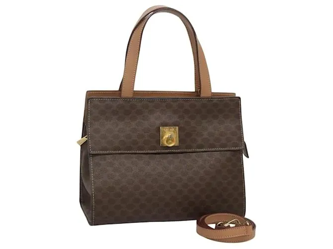 Céline Borsa a mano in tela Macadam CELINE in pelle PVC 2 in 1 marrone oro Auth 123320 D'oro