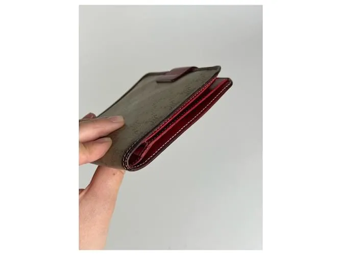 Céline Portafoglio in pelle vintage Celine Paris beige Triomphe rosso