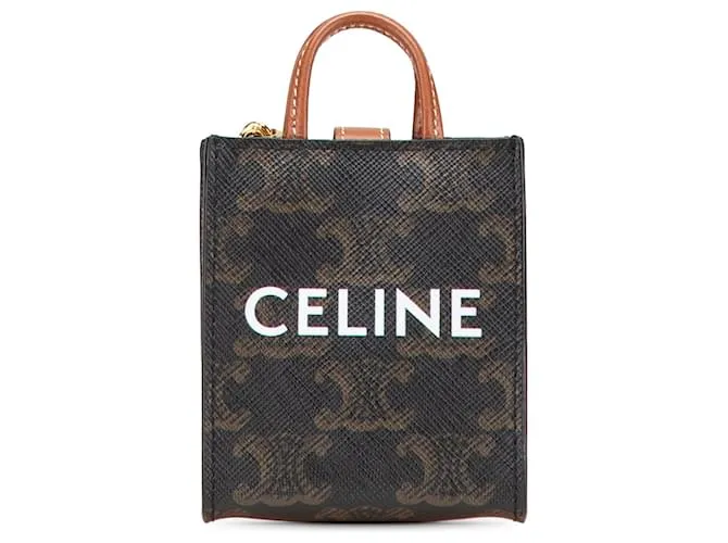 Céline Portachiavi Cabas Vertical in Tela Rivestita Micro Triomphe di Celine Brown Marrone Marrone scuro
