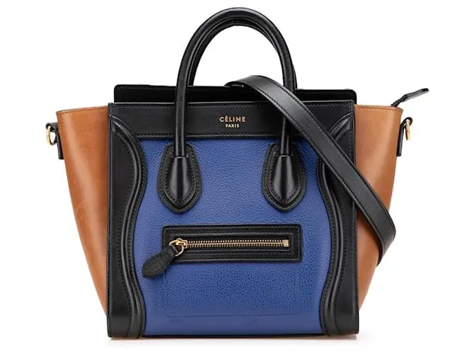 Luggage Céline Celine Blu Nano Tricolore Borsa da Viaggio in Pelle