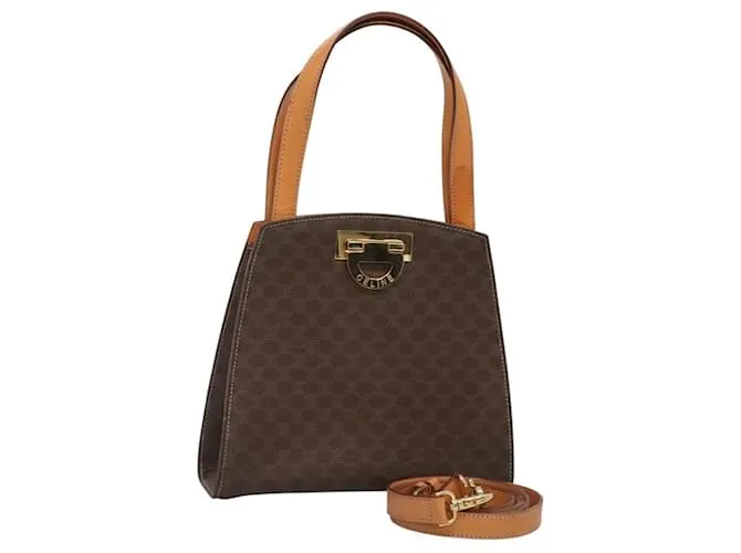 Céline Borsa a mano in tela Macadam CELINE in pelle PVC 2 in 1 marrone oro Auth MX358 D'oro