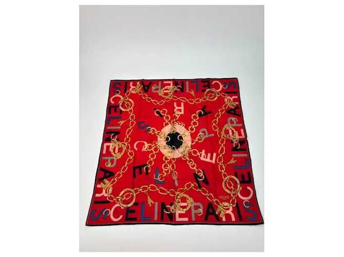 Edge Céline Sciarpa vintage Celine rossa nera Rosso