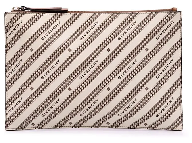 Clutch in tela marrone con logo Givenchy Beige
