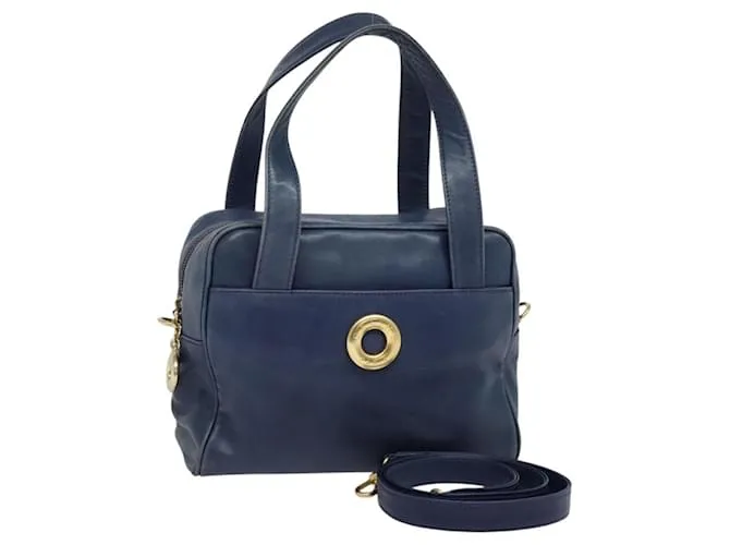 Céline Borsa a mano CELINE in pelle 2 vie blu oro Auth 122924 D'oro