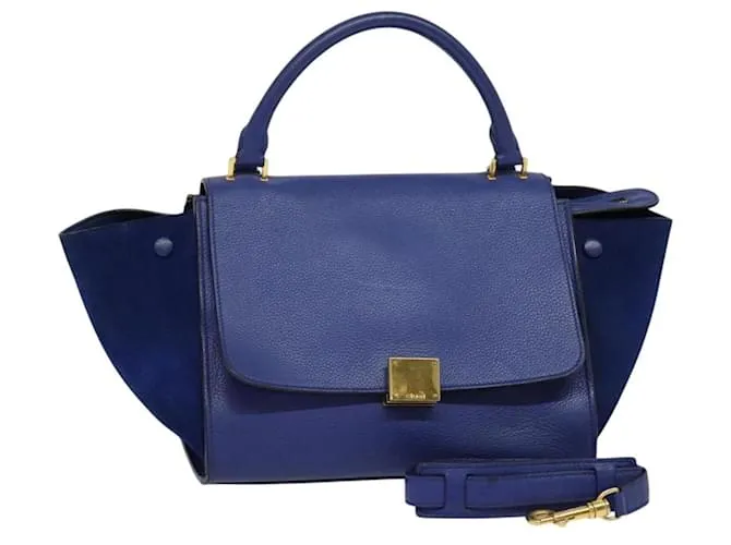 Céline Borsa a mano Trapeze CELINE in pelle scamosciata 2 in 1 blu oro Auth BA2409 D'oro