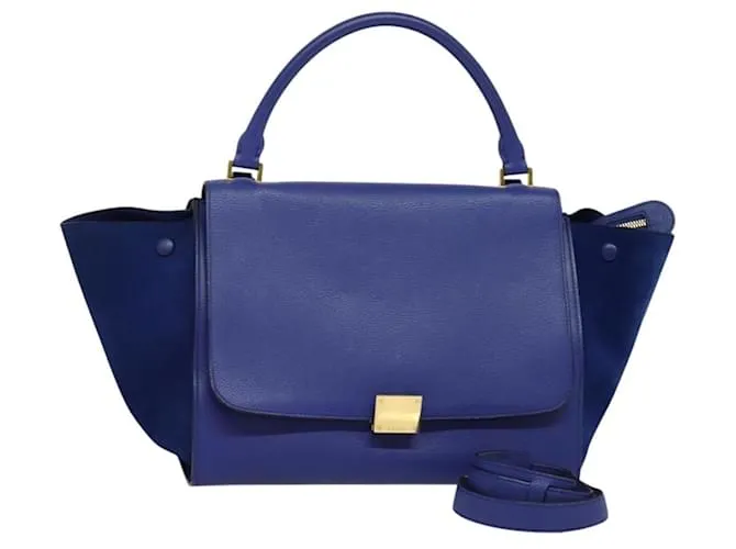 Céline Borsa a mano Trapeze CELINE in pelle scamosciata 2 in 1 blu oro Auth BA2408 D'oro