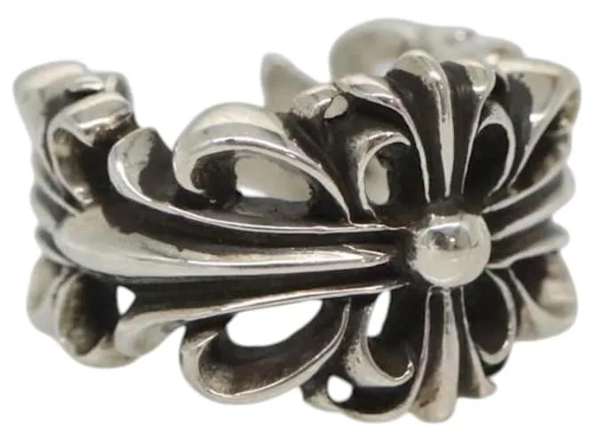 Anello Doppia Croce Floreale Chrome Hearts Ag925 Argento Auth PP639M