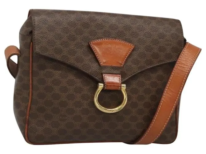 Céline Borsa a spalla in tela Macadam CELINE in pelle PVC marrone oro Auth yk18347 D'oro