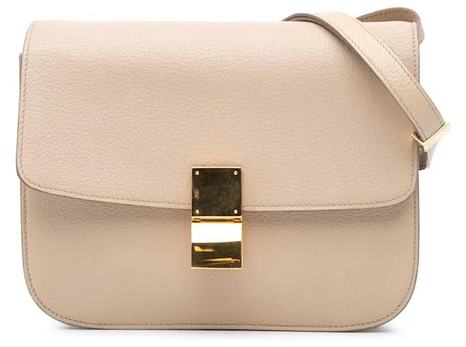 Classic Box Céline Celine Marrone Pelle di Vitello Media Scatola Classica Beige