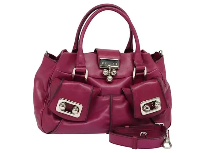 Céline Borsa a mano CELINE in pelle 2 vie rosa argento Auth BA2309