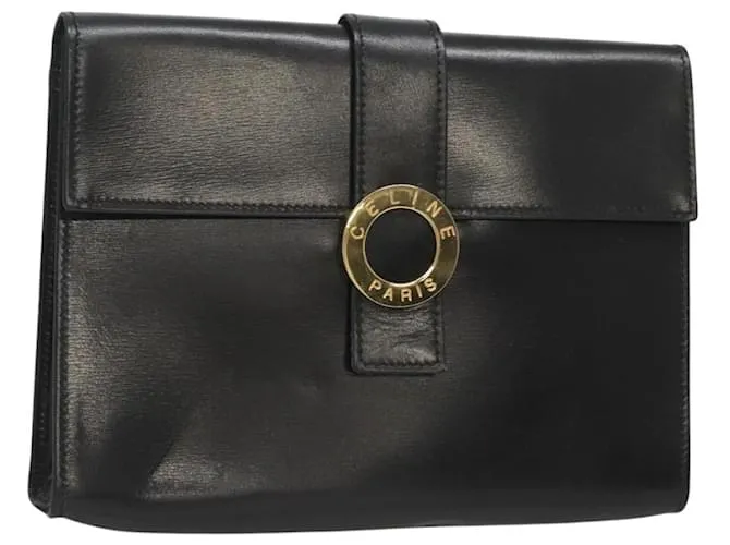 Céline Pochette Celine in pelle nera e oro Auth BA2446 Nero D'oro
