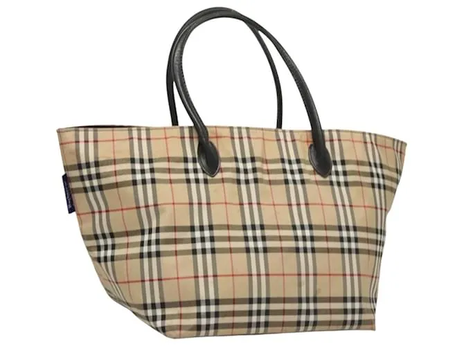 Autre Marque Borsa a mano in nylon beige con motivo Nova Check di Burberrys, etichetta blu, argento autentico BA2536