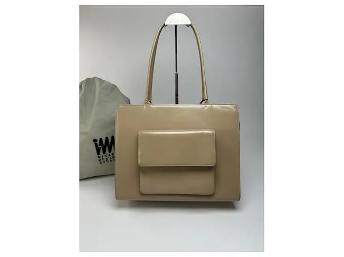 Borsa a mano vintage Issey Miyake in pelle beige