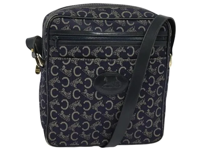 Céline Borsa a spalla CELINE C Sulky in tela blu navy e oro Auth BA2502 D'oro