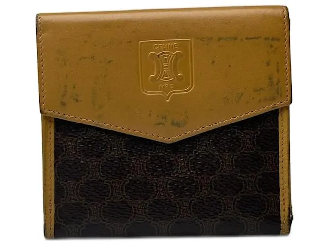Céline Portafoglio in pelle vintage Celine Paris giallo marrone