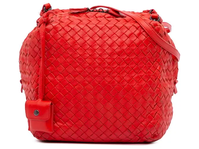 Borsa a Spalla Cube Intrecciato in Nappa Rossa di Bottega Veneta Rosso