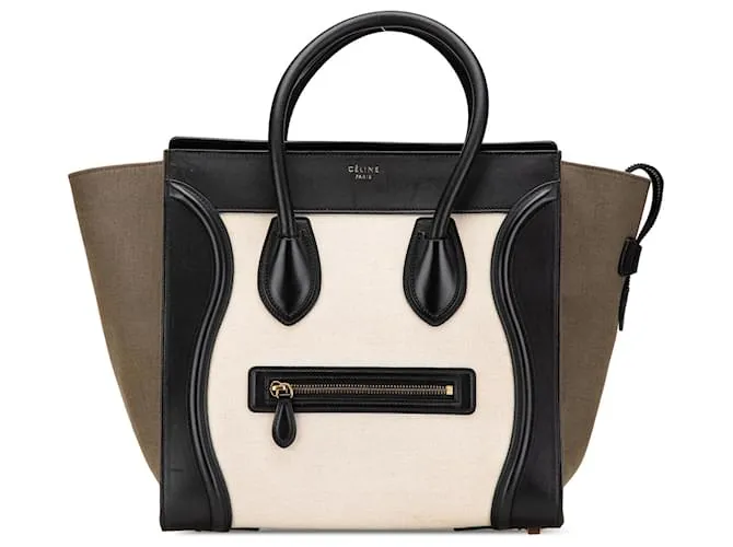 Luggage Céline Borsa da viaggio mini in tela tricolore bianca Celine Bianco Verde Bianco sporco