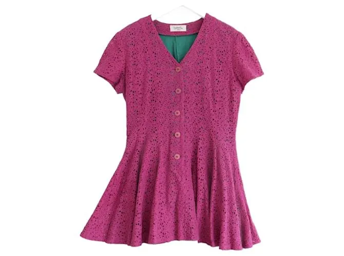 Abito mini svasato Kenzo Composition anni '80 rosa e verde