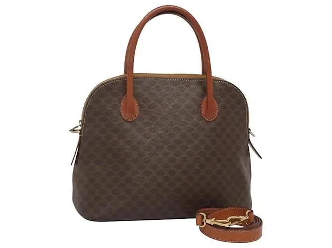 Céline Borsa a mano in tela Macadam CELINE in pelle PVC 2 in 1 marrone oro Auth BD2280 D'oro