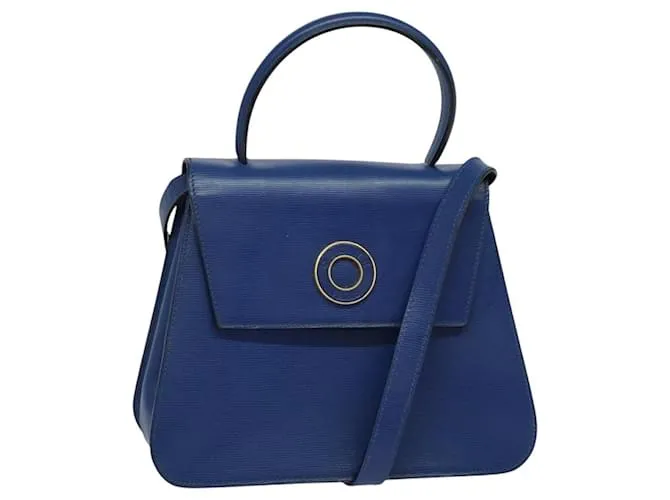 Céline Borsa a mano CELINE in pelle 2 vie blu oro Auth 125270 D'oro