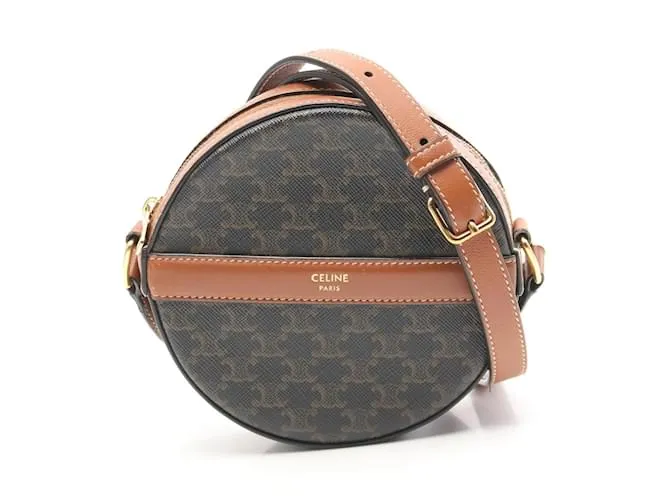 Céline Borsa a Spalla Celine Round Purse Triomphe Marrone Nero