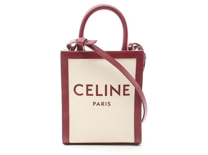 Céline Borsa a mano cabas verticale mini in tela e pelle Celine 2101218600230 Bianco