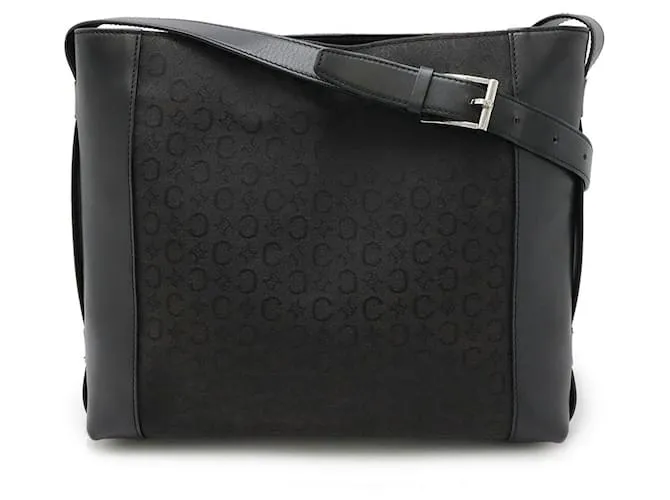 Céline Borsa a spalla in tela e pelle Celine C Macadam nera Nero