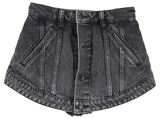 Mini gonna tagliata in denim nero lavato di Alexander Wang