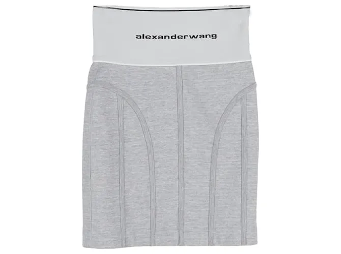 Gonna Mini Elastica con Logo Alexander Wang in Cotone Grigio