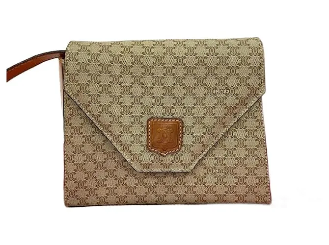 Céline Borsa a spalla in pelle Blazon di Celine Macadam Marrone Beige