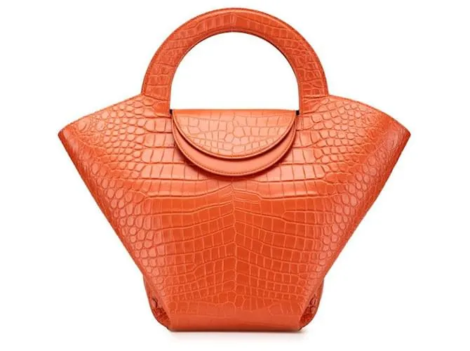 Borsa a mano in pelle con stampa coccodrillo Bottega Veneta Marrone