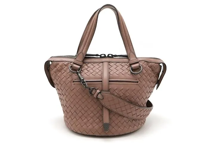 Borsa 2 in 1 Tambura in pelle Intrecciato di Bottega Veneta 535263 Marrone Beige