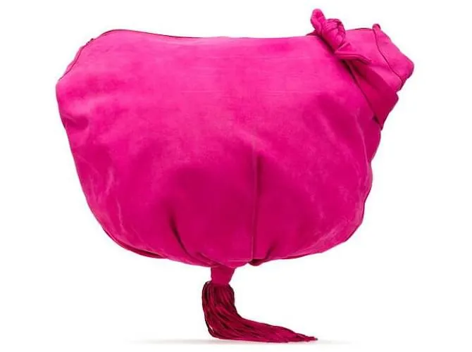 Borsa a Spalla in Pelle Scamosciata con Frange Bottega Veneta Rosa