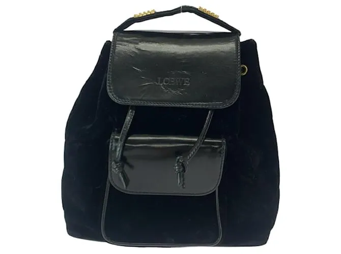 Zaino in pelle verniciata e suede Loewe Velazquez Nero