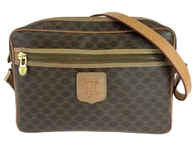 Céline Borsa a spalla Celine Vintage Macadam in PVC Marrone