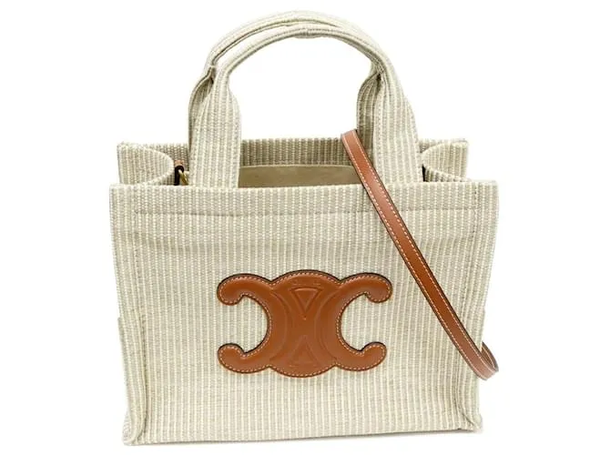 Céline Borsa 2 in 1 Celine Small Cabas Thais in tela e pelle di vitello Marrone Beige