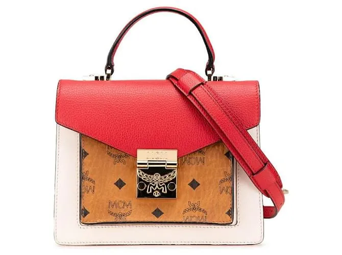 Borsa a mano 2 in 1 in pelle PVC MCM Visetos Marrone Beige