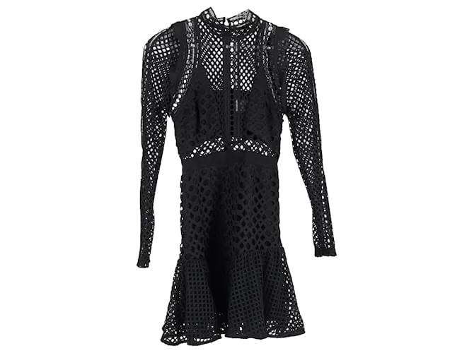 Self portrait Abito Mini in Pizzo e Rete Hall Self-Portrait in Poliestere Nero