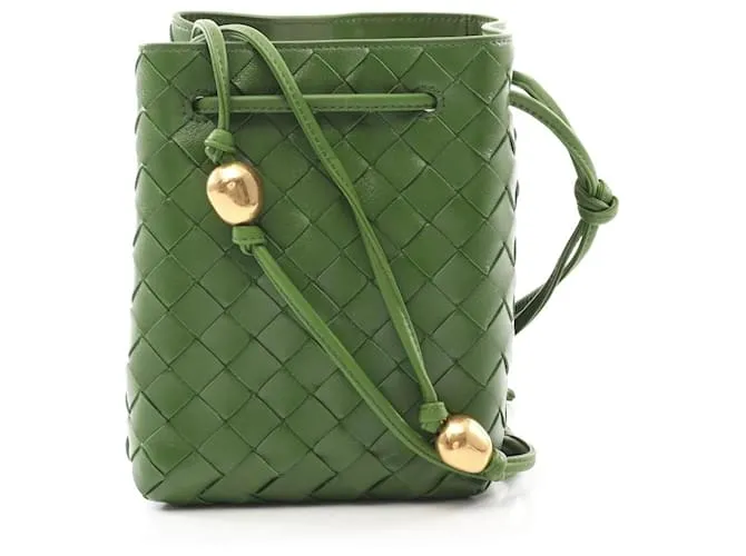 Borsa a secchiello piccola in pelle Intrecciato di Bottega Veneta Verde