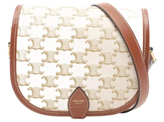 Céline Borsa a Spalla Celine Falco Medium Bag Trionfo in Tela Rivestita Bianco