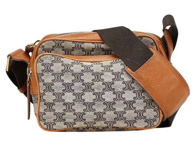 Céline Borsa a spalla in tela e pelle Celine Macadam Marrone Beige