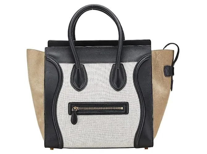 Luggage Céline Mini borsa a mano shopper in pelle, tela e suede Celine Nero